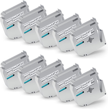 10 Pack M-K231 M Tape 12mm Compatible with M-K231s Brother Label Tape Black on White 0.47 Inch for P Touch PT-M95 PT95 PT65 PT-65 PT70 PT85 PT90 Label Maker Tape Refill