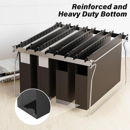 Extra Capacity Legal Size Plastic Hanging File Folders,2" Expanding Accordian Pocket with Black Insert Gasket,Heavy Duty for Filing Cabinet,Hard and Durable Hang Folders,Legal Size,12 Pack(Black)