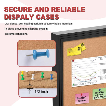 Lockable Outdoor Enclosed Bulletin Board,Weatherproof Cork Noticeboard with Locking Door, Wall-Mounted Aluminum Frame Display Case for Office, Home, School (Black Frame | Cork Surface, 44x32 inch)