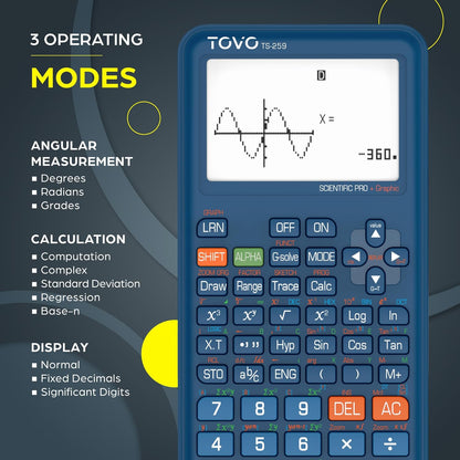 TOVO Scientific Calculator with Graphing Functions, Multiple Modes, 360 Functions, Large Screen, Intuitive Interface for Beginners, High School & Advanced Courses, TS-259 (Developed by CATIGA)