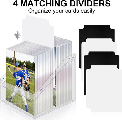 Mlikero Card Deck Cases, 4 Pack Acrylic Commander Deck Box Holding 100+ Sleeved Cards with 4 Dividers, Sturdy Card Storage Box Fit for MTG, TCG, Sports Cards (Clear&Black)