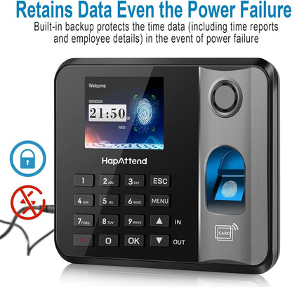 Time Clock - Fingerprint Time Clocks for Employees Small Business Automatic Calculate Hours, H1 Standalone Offline Biometric Clock in Machine for Employees with 5 RFID Cards (0 Monthly Fees)