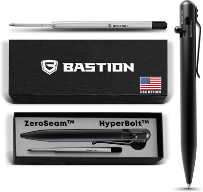 BASTION® Luxury Bolt Action Pen, Durable Professional Ballpoint Pen with Fine Tip, EDC Tactical Pen Ink Refillable Pen - Zirconium Black
