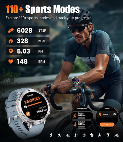LIGE Smart Watches with 900mAh Battery,1.73" AMOLED relojes para Hombres with Bluetooth Call,110+Sports Mode Tactical Fitness Watch/Heart Rate Sleep Health Monitor/Android iOS Smart Watch