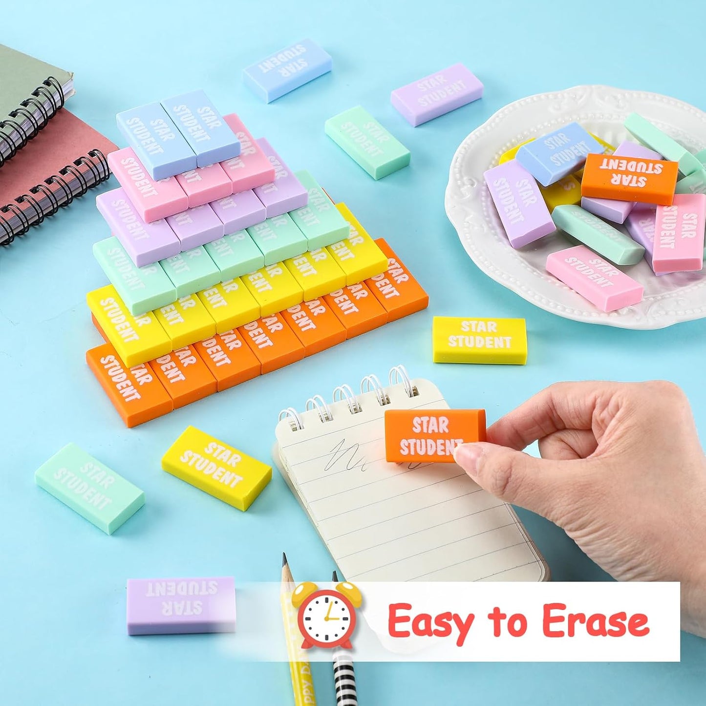 100 Pcs Star Student Erasers Bulk for Kids Back to School Pencil Erasers Fun Inspirational School Supplies for Students Classroom Office Teacher Award Gifts