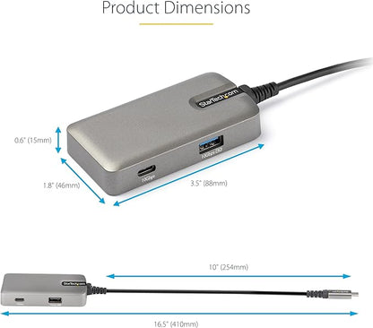 StarTech.com 4-in-1 USB C Hub with Extra Long Cable, 4K 60Hz HDMI, Alt-Mode, 100W Power Delivery, 10Gbps Fast Speed Type C Expansion Hub, Portable Mini Docking Station for MacBook - TAA