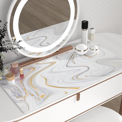 QIYI Large Mouse Pad, Cute Marble White Desk Mat, PU Leather Desk Protector Mousepad, Gold Grey Striped Waterproof Computer Keyboard Gaming Mouse Pads, Non Slip Extended Writing Pad 31.5" x 15.7"