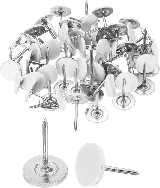 uxcell 100Pcs Upholstery Tacks, 11mmx17mm Flat Head Thumb Tack Decorative Furniture Nails Push Pins for Furniture Sofa Headboards, White