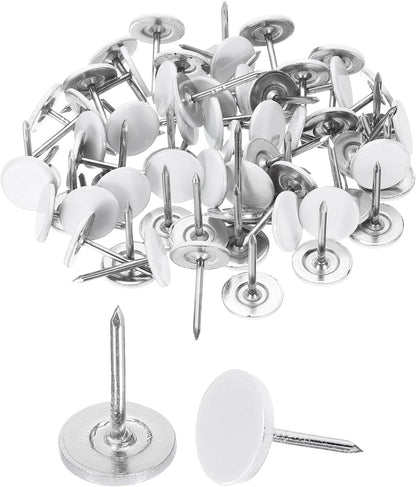 uxcell 150Pcs Upholstery Tacks, 11mmx17mm Flat Head Thumb Tack Decorative Furniture Nails Push Pins for Furniture Sofa Headboards, White