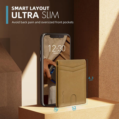 RUNBOX Wallet for Men Slim Rfid Leather 2 ID Window With Gift Box