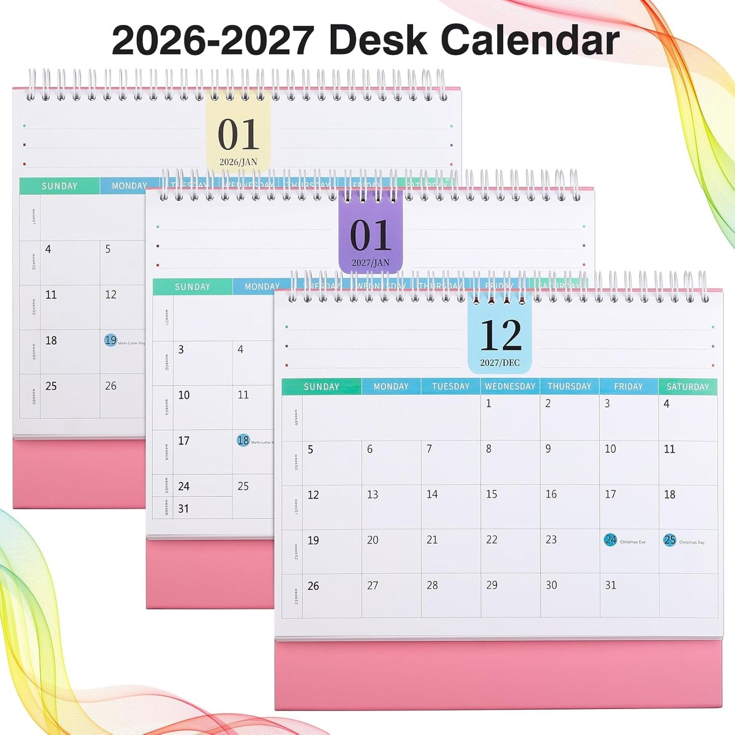 Desk Calendar 2026-2027, 2 Years Calendar Runs from Jan. 2026 until Dec 2027, Table Monthly Planner with Stickers for Home,Office,School Organization(L-Pink,9.8" x 9.6")