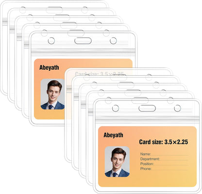 Abeyath10 Pack Extra Thick ID Card Name Badge Holder Heavy Duty Waterproof Clear Plastic PVC Horizontal Sleeve Pocket Resealable
