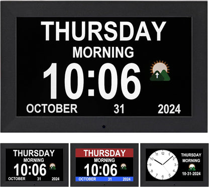 10.1 inches Large Digital Clock, Wall Clock with time, Digital Alarm Clock for Seniors,Dementia Clock That Provides Alarms and Electronic Calendar for Elderly. (Black, 10.1 inches)