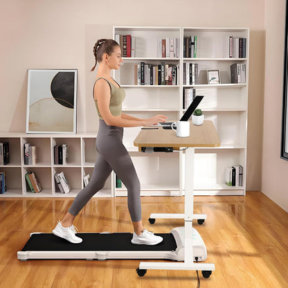 CLATINA Mobile Laptop Standing Desk, Height Adjustable Teacher Podium with Lockable Wheels, Adjustable Work Table with Drawer, Computer Cart Overbed Table for Home Office Classroom, Beige