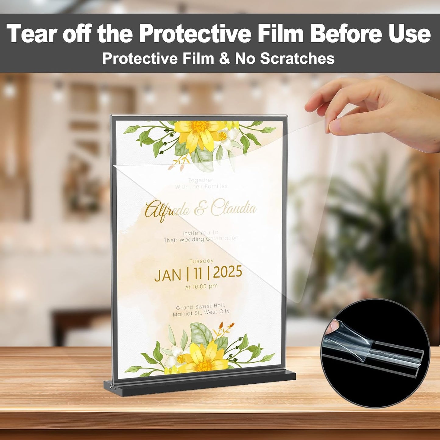 EHWINE 8 Pack Acrylic Sign Holder 8.5 x 11, Double-Sided Tabletop Black Sign Holder, Clear Acrylic Picture Frame Menu Flyer Paper Holder Display Stand for Home Wedding Party (with Non-Slip Pads)