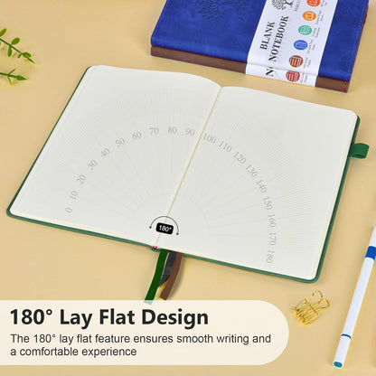 Blank Journal Ntebook for Men & Women, 160 Pages Blank Journals for Writing, Drawing,Sketch Book,5.9" x 8.5" Leather Sketchbook, Unlined Notebook for Work, School, Art - Green