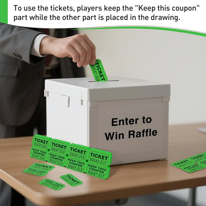 DGBDPACK 100 Raffle Tickets, 50/50 Double Ticket, Bold Numbers for Easy Reading, Ticket for Events, Entry, Class Reward & Prizes -Green