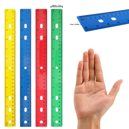 200 Pack 12 Inch Plastic Rulers Bulk, 4 Color Plastic Ruler, Colourful Ruler with Dual-Scale Measurement, Easy to Store, for Home, Office, Practical Use by KUKLIPJIM