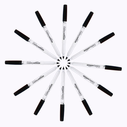 Amazon Basics Low Odor Ultra Fine Tip Dry Erase White Board Markers, Black, 12-Pack