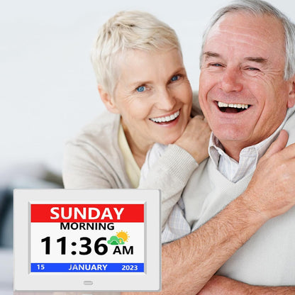 7 Inch Digital Clock with Day and Date for Elderly Alzheimer's Clock Customizable Alarms 3 Display Modes Large Font Alarm Clock for Seniors Auto DST White