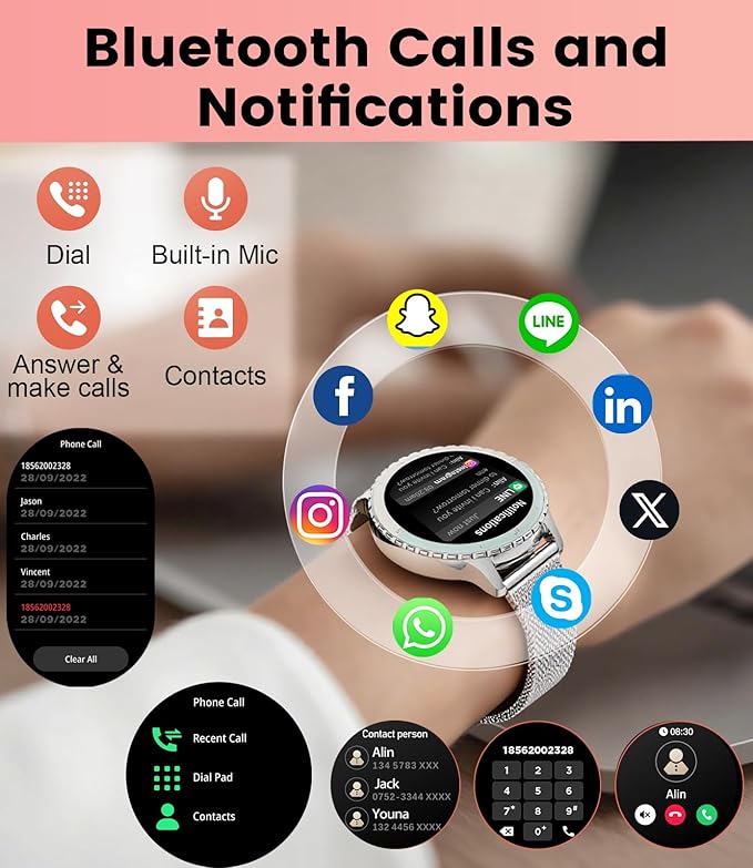 LIGE Smart Watches for Women (Answer/Make Call) 1.27” TFT Smartwatch,300mAh/IP68 Waterproof Fitness Tracker Pedometer 111 Sport Modes for Android iOS,Sliver