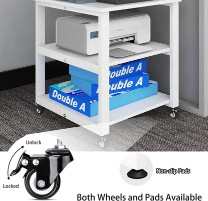 Natwind 3-Tier Laser Printer Cart,19.7''x19.7''x22.6'' Large Machine Stand,Heavy Duty Rolling Table with Storage,Floor-Standing Rack on Wheels,Paper File Organizer Shelf for Home Office (White)