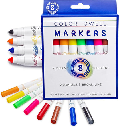 Color Swell 8-Pack Broad Line Markers – Washable, Non-Toxic, Ideal for Kids, Students, Adults, and Classroom Activities