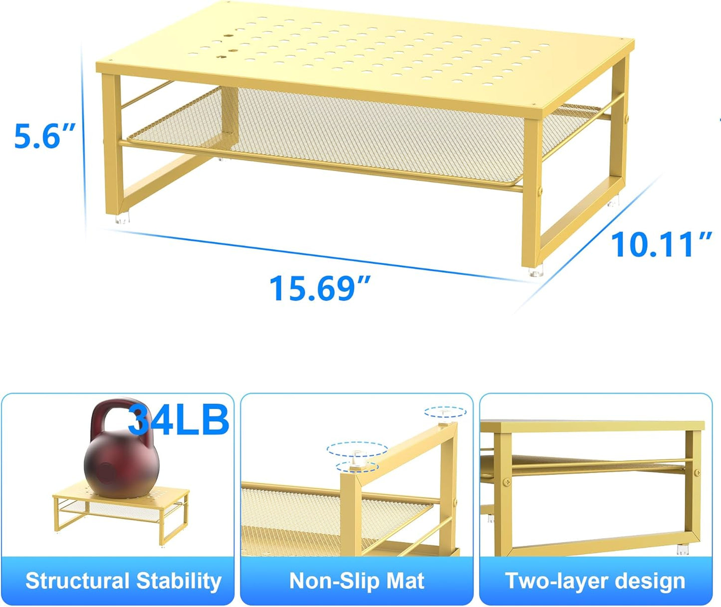 gianotter 2-Tier Metal Monitor Stand Riser, Desk Organizer for Monitor, Office Desk Storage Organizer for Office Supplies (Gold)