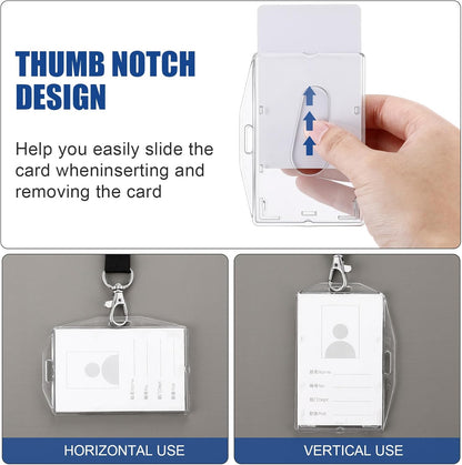 Marspark 25 Pcs 2 ID Badge Holder Heavy Duty Plastic ID Card Holder Transparent Protector Clear Badge Protector Cover Sleeve Protective Cover with Thumb Slot for Credit Card (Vertical and Horizontal)