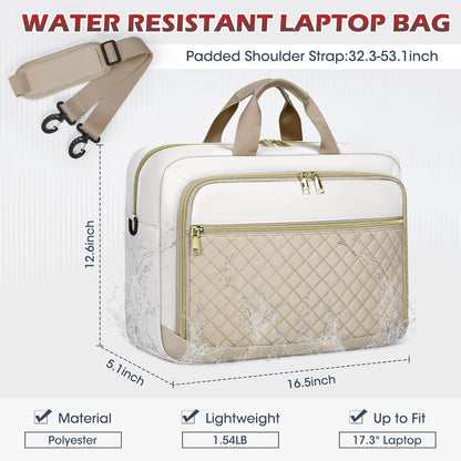 NEWHEY Laptop Bag 17.3 Inch Laptop Briefcase for Women Men Waterproof Shoulder Messenger Bag Large Computer Bag for Business Office Work College, Khaki&Beige