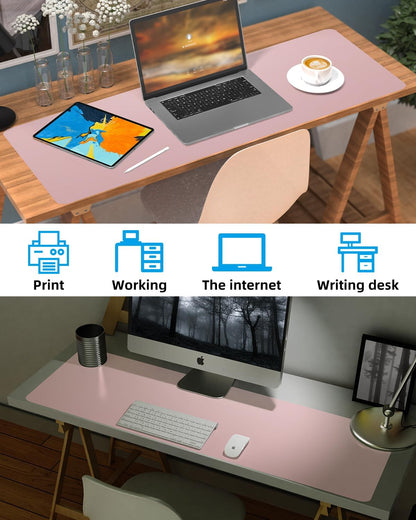 Leather Desk Pad Protector, Large Desk Mat, Mouse Pad, Non-Slip PU Leather Desk Blotter,Desk Cover mat,Desk mat for Keyboard and Mouse,Mat for Office&Home (Rose Pink, 48" x 17")
