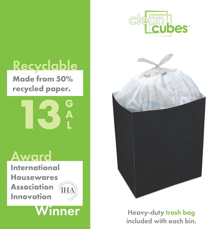 | 13 Gallon Disposable Trash Cans (3-Pack) with Fitted Trash Bags - Reusable Garbage and Recycling Bins for Parties, Events, and More (Black - 17" Height x 13.5" Width x 10" Depth)