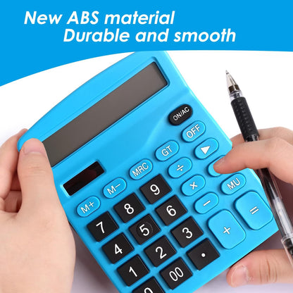 8 Pack Calculator Desktop, 12-Digit Solar Basic Calculator Dual Power Electronic Calculators with Large LCD Display Big Button for Office Home and School (Dark Blue)