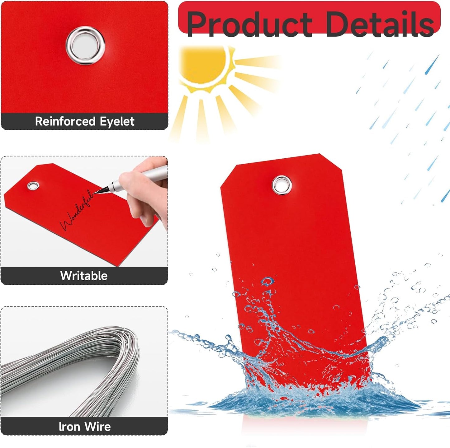 1000 Pieces Plastic Shipping Tags with Wire Labeling Tags Waterproof Hang Tags with Reinforcement Hole Writable Luggage tag Loops for Equipment Inventory Parts Garage (Red, 4 3/4" x 2 3/8")