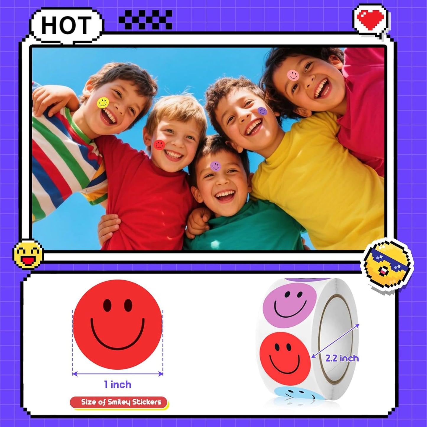2000Pcs Smiley Face Stickers - 4 Rolls Happy Face Stickers Cute Small Reward Stickers for Kids Classroom Teachers Students