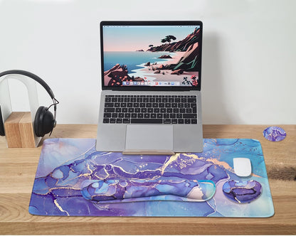 4-in-1 Large Mouse Pad, Keyboard Wrist Rest Pad & Wrist Support Mousepad Set, Extended Desk Pad Waterproof Desk Mat for Home Office Study Game