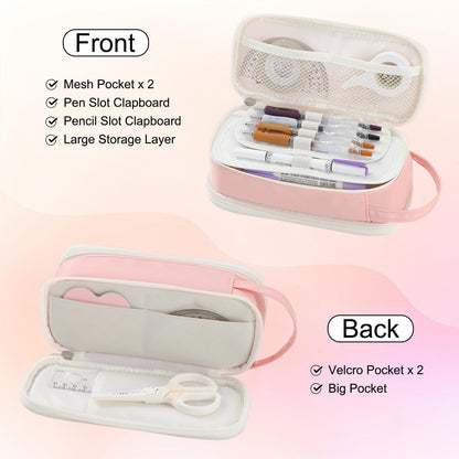 Pencil Case Large Zipper Pencil Pouch for Girls Kids Teens Adults Aesthetic Pencil Bag Stationery Organizer Pen Pencil Case with Handle for School Pink