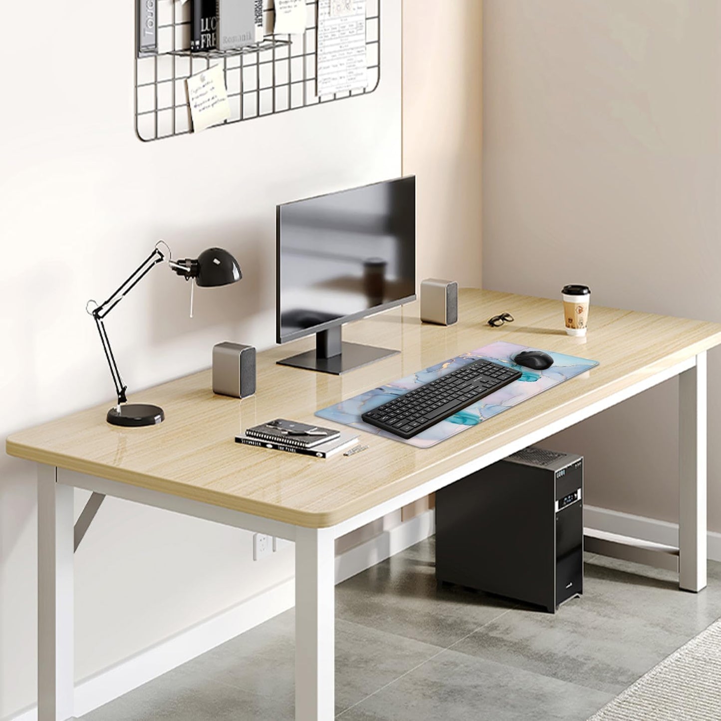 Cyan Blue Marble Desk Pad Mouse Pad,Large XL Mouse Mat with Stitched Edges,Non-Slip Rubber Base Mousepad for Office PC Keyboard Laptop and Home Work Desk Mat(27.5X11.8 in)