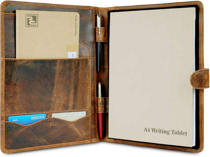 Leather Padfolio Legal Pad Portfolio Organizer | Handmade Executive Notebook Binder | Heavy Duty Full Grain Cow Hide Resume Interview Folio for Men Women, Rustic NoteBook Folder (brown)