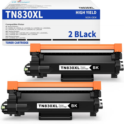 TN830XL Black Toner Cartridges Compatible for Brother TN-830XL TN 830 Toner Cartridges Work for Brother HL-L2460DW DCP-L2640DW HL-L2405W HL-L2420DW HL-L2465DW MFC-L2820DW Printer | Black - 2 Pack