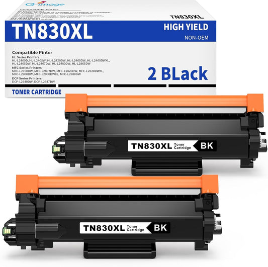 TN830XL Black Toner Cartridges Compatible for Brother TN-830XL TN 830 Toner Cartridges Work for Brother HL-L2460DW DCP-L2640DW HL-L2405W HL-L2420DW HL-L2465DW MFC-L2820DW Printer | Black - 2 Pack