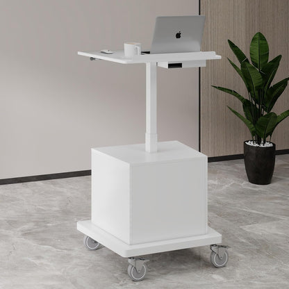 Natwind Mobile Workstation, Rolling Laptop Cart with Large Surface & Pneumatic Height Adjustable Design, for Medical Hospital Clinics, Office Presentation, Teachers Podium, with Drawer & Open Cabinet