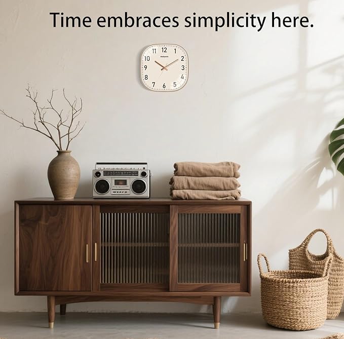 Small Wall Clock, 8 Inch Silent Non Ticking Battery Operated Clock, Square Analog Decorative Wall Clocks for Bedroom Living Room Office Home Gym Porch Decor Indoor Outdoor Clocks, Rose Gold