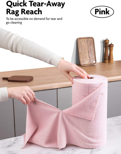 Fantasticlean Microfiber Cleaning Cloth Roll -60 Pack, Tear Away Microfiber Towels, 12" x 12", Reusable, Washable, Scratch Free, Ultra Absorbent Dish Rags for Car, Home, Garage or Shop (Pink & Grey)
