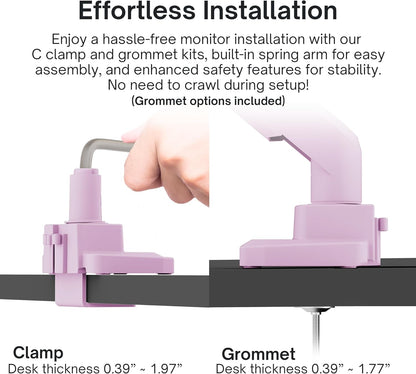 Pixio PS1S Wave Pink Single Monitor Arm Stand Desk Mount - Fits up to 32 inches Monitors and up to 19.8lbs. VESA Compatibility and Integrated Cable Management