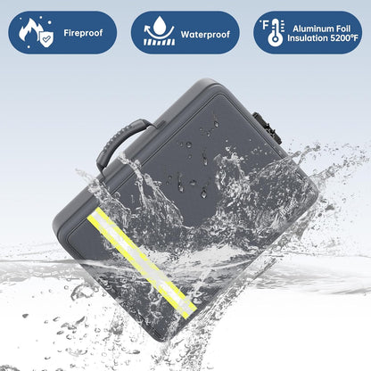 5200℉ Fireproof Document Bag, Insulated Document Box with Lock, Important Document Organizer with Waterproof Zipper, Portable Soft Home Travel Office Safe Storage with 13 Accordion File Folder,Gray