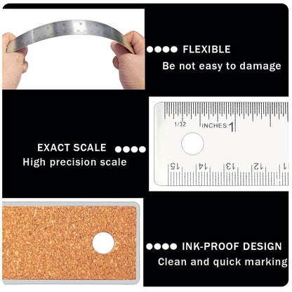 12 Inch Metal Ruler Stainless Steel Metal Ruler with Cork Backing, Non-Slip Rulers with Inch and Centimeters, Straight Edge Cork Base Rulers for Student School Office Drafting Tools