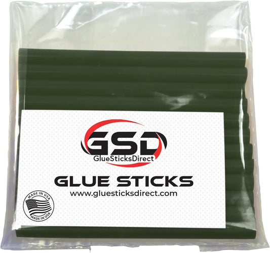 GlueSticksDirect Mini Size Hot Melt Glue Sticks for Glue Gun - Bulk 4in Army Green Glue Sticks - Great for Art Craft Repairs & Compatible w/Most Glue Guns - 5/16" X 4" (24 Sticks) - Made in USA