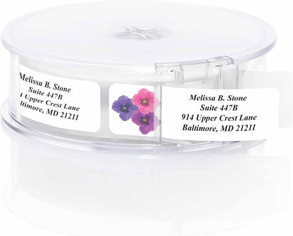 Floral Posy Assorted Rolled Address Labels with Elegant Plastic Dispenser