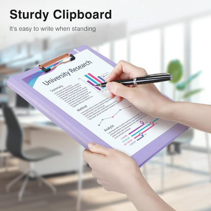 Ospelelf Foldable Leather Clipboard Folio with Notepad 8.5 x 11, Purple Business Padfolio for Women Portfolio Organizer